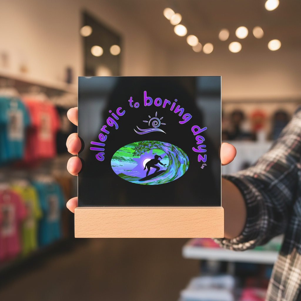 Surfer Girl Cool Plaque | Surfer Gift | Surfer Girl in Sunset | Surfer Girl Catching a Wave | Amped by Allergic to Boring Dayz