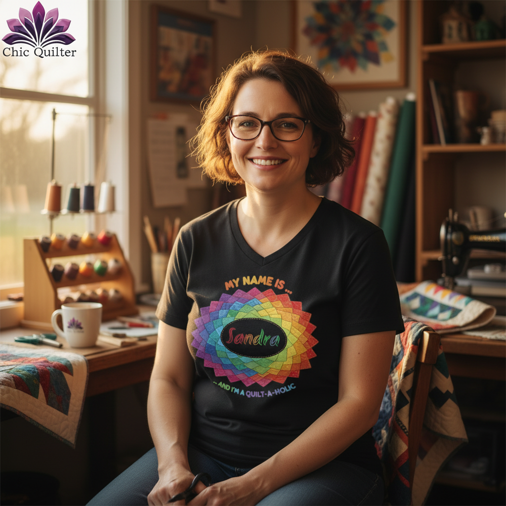 Personalized Rainbow Quilt Spiral ~ V-Neck Tee