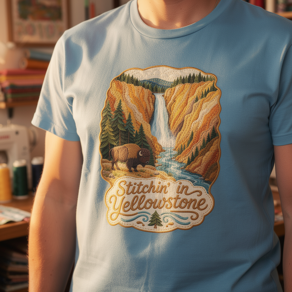 Yellowstone National Park ~ Bison, Stitchin in ~ Relaxed Fit Tee