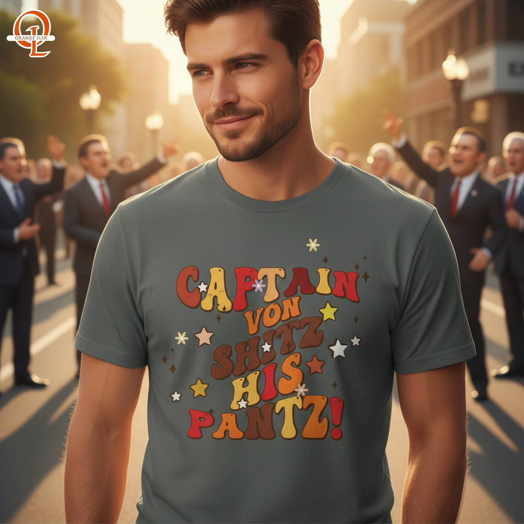 Captain Von Shitz His Pantz Funny T-Shirt, Quirky Comic Style Tee, Anti-Trump Tee