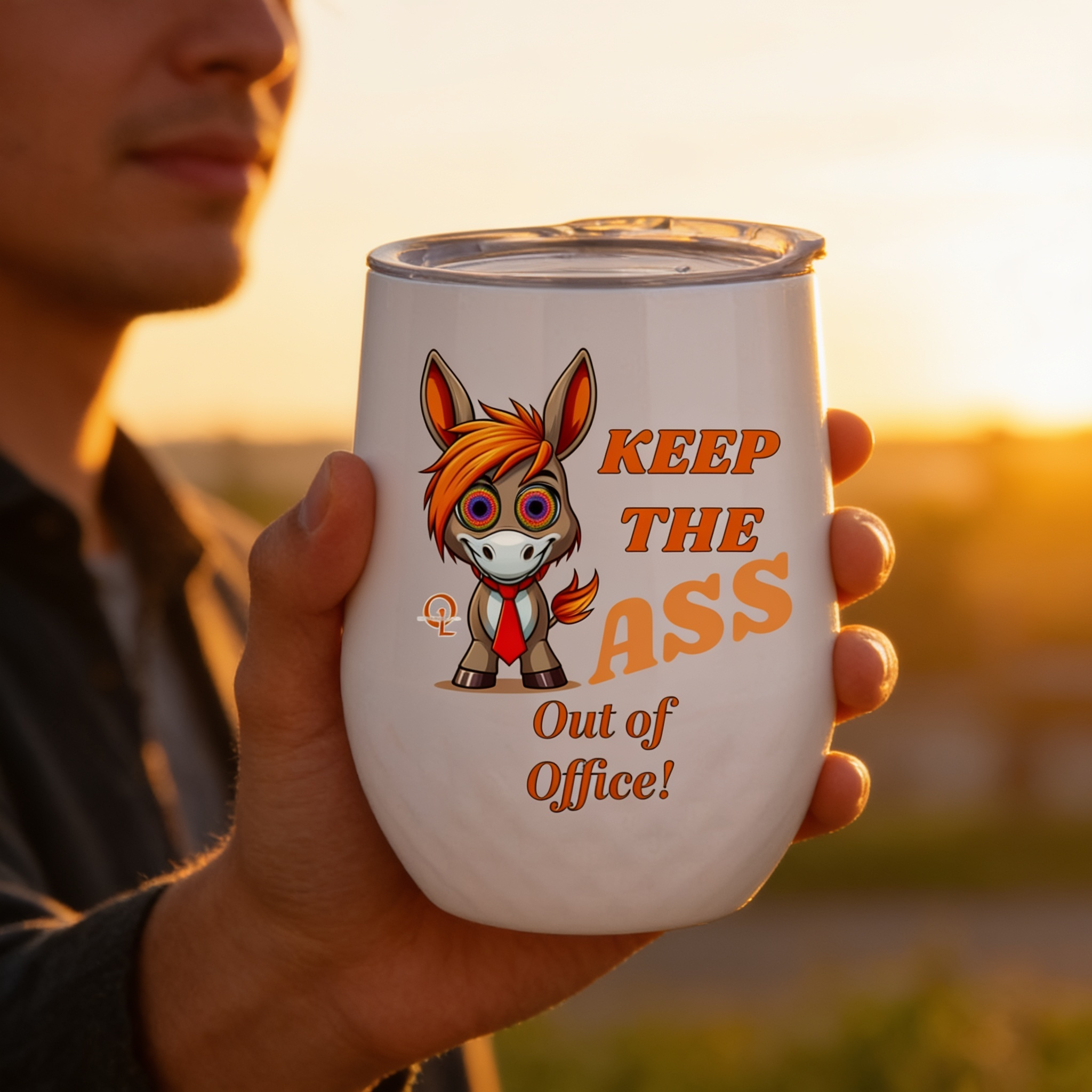 KEEP THE ASS Out of Office! 12oz Wine Tumbler with Lid
